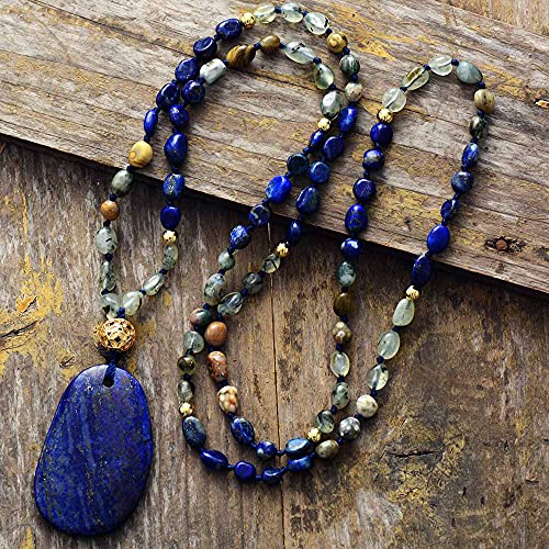 ICXLPMC Bohemian Women Lariat Strand Necklace Random Semiprecious Stone Lapis Pendant Necklace Boho Jewelry von ICXLPMC