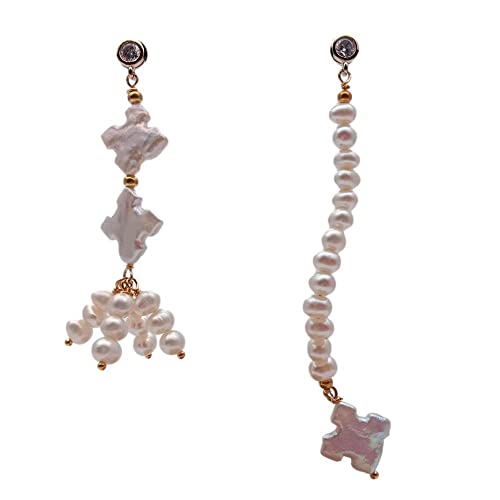ICXLPMC Cultured White round flower Pearl Asymmetric Earrings Geometric Fashion Jewelry ICXLPMC Cultured White round flower Pearl Asymmetric Earrings Geometric Fashion Jewelry von ICXLPMC