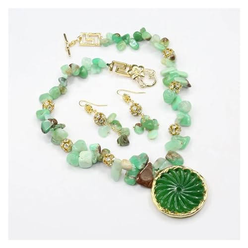 ICXLPMC Echte grüne Chrysopras-Quarz-Perlen-Halskette, grüne Jade-Anhänger-Ohrringe-Sets for Frauen, einfache Geschenke (Sets) von ICXLPMC