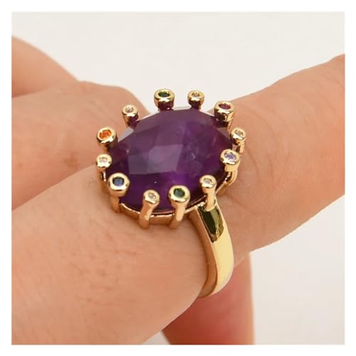 ICXLPMC Echte lila Amethyst-Strassringe vergoldetem Messing, Edelsteinring zur Verlobung ICXLPMC Echte lila Amethyst-Strassringe vergoldetem Messing, Edelsteinring zur Verlobung von ICXLPMC