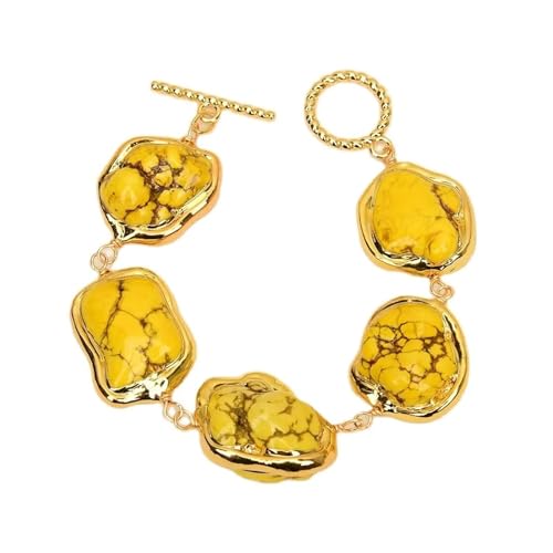 ICXLPMC Gold Edge Yellow Freeform Nugget Beaded Electroplated Chain Bracelet For Women ICXLPMC Gold Edge Yellow Freeform Nugget Beaded Electroplated Chain Bracelet For Women von ICXLPMC