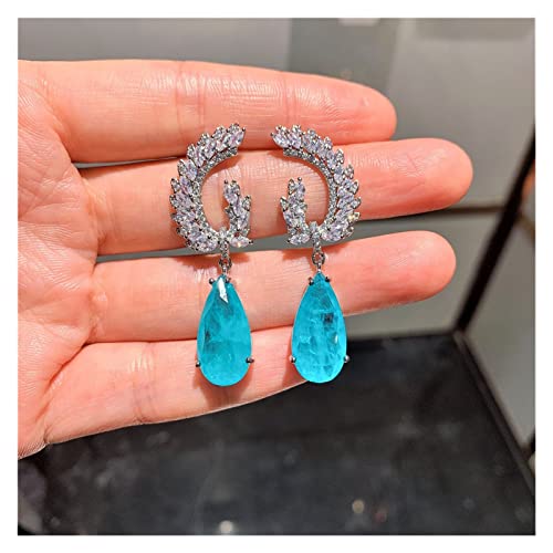 ICXLPMC Luxus Paraiba Turmalin Blauer Stein Aquamarin Diamant Engelsflügel Ohrringe Damen Anhänger Halskette Hochzeit Schmuck Sets erfüllen (Color : Aquamarine, Size : Earrings) von ICXLPMC