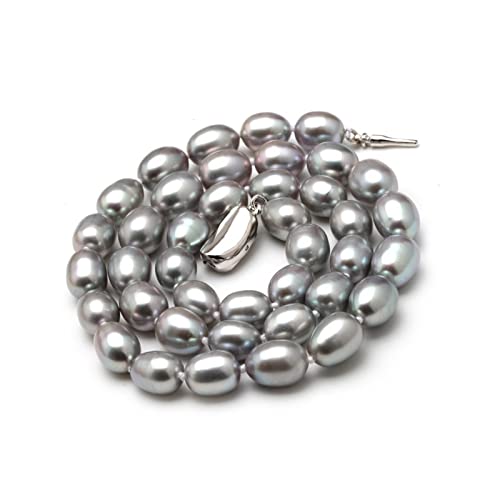 ICXLPMC Mode-Accessoires 8–9 mm natürlicher grauer Süßwasserperlen-Halskettenstrang for Frauen, gute Glanzperle, perlenbesetzte Chocker-Hochzeitshalskette erfüllen (Color : 8-9mm, Size : 6 1/8) von ICXLPMC