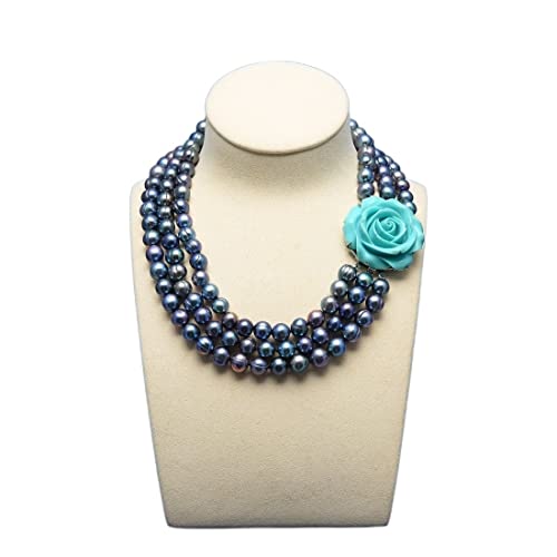 ICXLPMC Mode-Accessoires Schmuck 18 Zoll 3 Reihen natürliche schwarze Süßwasserperlenkette for Frauen erfüllen von ICXLPMC