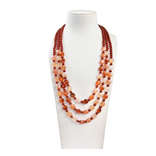 ICXLPMC Mode-Accessoires Schmuck 22-25 Zoll 3 Reihen orange runde rote Achate Münze Karneol Halskette Pave Anhänger for Frauen erfüllen von ICXLPMC