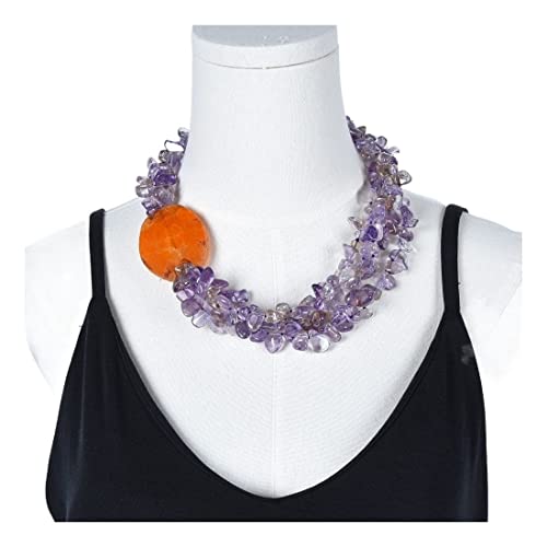 ICXLPMC Mode-Accessoires Schmuck 50,8 cm, 4 Stränge, schöne natürliche lila Amethyst-Orange-Achat-Halskette for Frauen von ICXLPMC