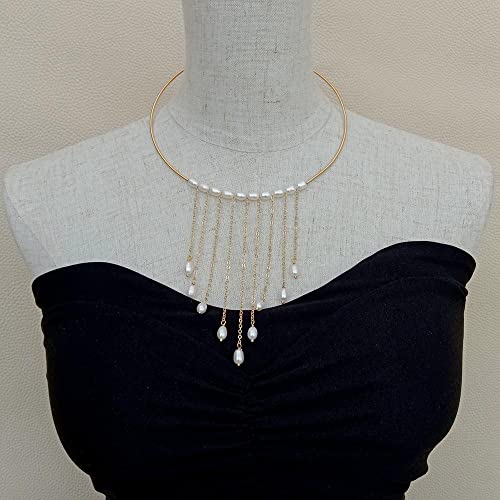 ICXLPMC Necklace Freshwater Cultured White rice Pearl Gold color chain Necklace 17" Women Jewelry ICXLPMC Necklace Freshwater Cultured White rice Pearl Gold color chain Necklace 17" Women Jewelry von ICXLPMC