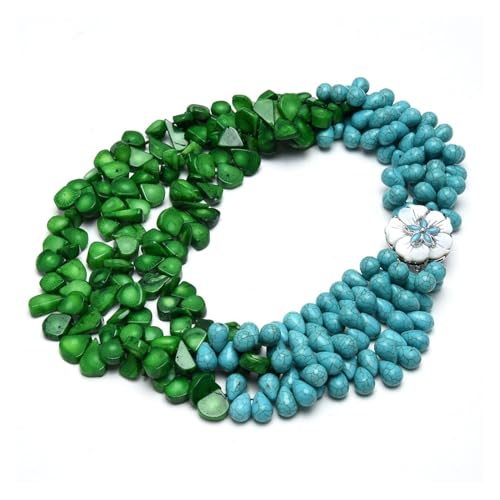 ICXLPMC Schmuck 3 Reihen Grün Koralle Blau Tropfen Türkis Echte Edelsteine Halskette Muschel Blumenverschluss Handgefertigt for Frauen ICXLPMC Schmuck 3 Reihen Grün Koralle Blau Tropfen Türkis Echte Edelsteine Halskette Muschel Blumenverschluss Handgefertigt for Frauen von ICXLPMC