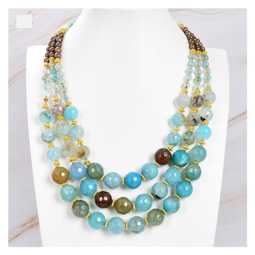 ICXLPMC Schmuck 3 Reihen blaue Achat braune Perlenkette 18" Multistränge for Frauen ICXLPMC Schmuck 3 Reihen blaue Achat braune Perlenkette 18" Multistränge for Frauen von ICXLPMC
