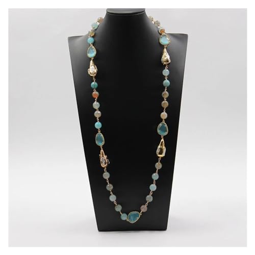 ICXLPMC Schmuck facettierte runde blaue Feuerachate Kristall Keshi Perlenquarze Druzy lange Halskette Pullover Kette handgefertigt for Frauen ICXLPMC Schmuck facettierte runde blaue Feuerachate Kristall Keshi Perlenquarze Druzy lange Halskette Pullover Kette handgefertigt for Frauen von ICXLPMC