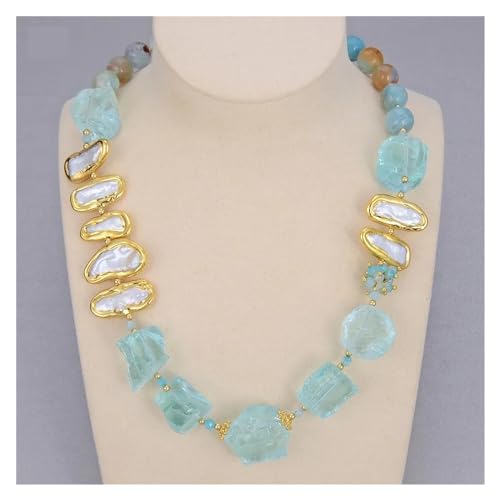 ICXLPMC Schmuck natürliche blaue Glasquarz raue weiße Biwa Süßwasserperle runde Achate Halsband Halskette 21" Vintage for Frauen ICXLPMC Schmuck natürliche blaue Glasquarz raue weiße Biwa Süßwasserperle runde Achate Halsband Halskette 21" Vintage for Frauen von ICXLPMC
