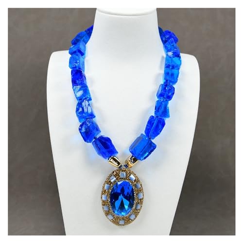 ICXLPMC Tiefblaue Glas-Nugget-Halskette, blauer Kristall, ovale Form, Anhänger, Halsband, Halskette, Geschenke for Damen ICXLPMC Tiefblaue Glas-Nugget-Halskette, blauer Kristall, ovale Form, Anhänger, Halsband, Halskette, Geschenke for Damen von ICXLPMC