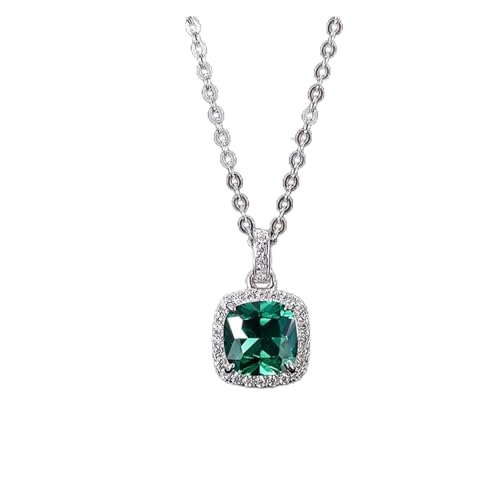 ICXLPMC Vintage 925 Sterling Silber 8 * 8MM Smaragd Edelstein Anhänger Halskette Ohrringe Hochzeitsfeier Edles Schmuckset Geschenk for Frauen erfüllen (Color : 45cm, Size : Necklace) von ICXLPMC