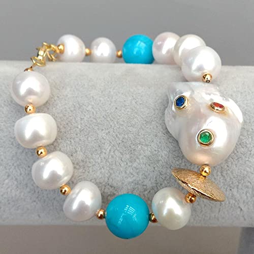 ICXLPMC White Pearl Blue Nucleated Flameball Baroque Pearl pave Beaded Bracelet Extender 8' ICXLPMC White Pearl Blue Nucleated Flameball Baroque Pearl pave Beaded Bracelet Extender 8' von ICXLPMC