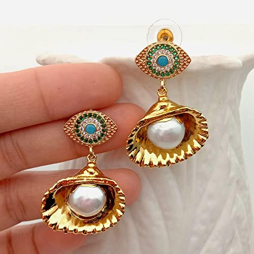 ICXLPMC White freshwater Pearl Shell drop Cubic Zirconia Evil Eye Yellow Gold color Charm Stud Earrings Sweet Gift Jewelry ICXLPMC White freshwater Pearl Shell drop Cubic Zirconia Evil Eye Yellow Gold color Charm Stud Earrings Sweet Gift Jewelry von ICXLPMC