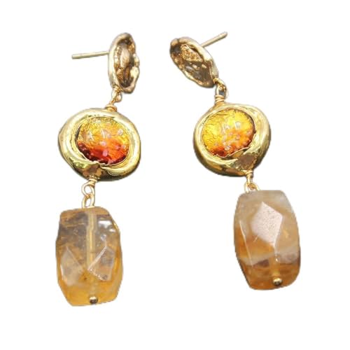 ICXLPMC Yellow Citrine Amber Color Moss Glass Necklace Lepidocrocite Quartzs Pendant Bracelet Earrings SetsFor Women (Earrings) von ICXLPMC