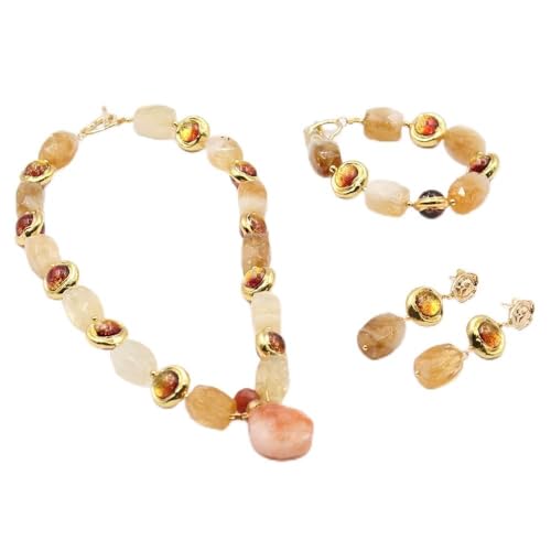 ICXLPMC Yellow Citrine Amber Color Moss Glass Necklace Lepidocrocite Quartzs Pendant Bracelet Earrings SetsFor Women (Sets) von ICXLPMC