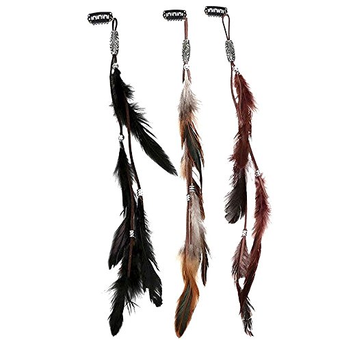 ICYANG Frauen Feder Haarspangen Handgemachte Boho Hippie Haarverlängerung mit Clip Kamm DIY Zubehör Haarnadel Kopfschmuck 3er Set von ICYANG