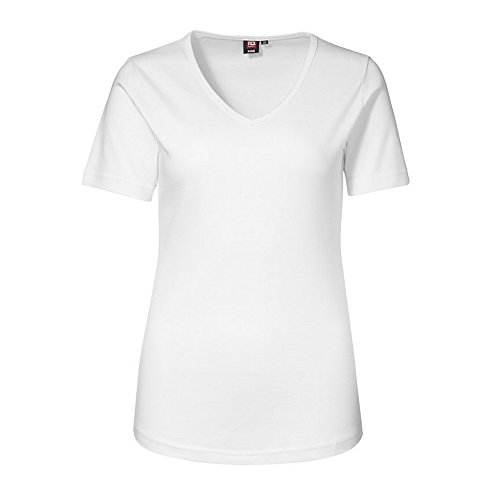 ID Identity Damen Interlock T-Shirt V-Ausschnitt 0506 (M, weiß) von ID Identity