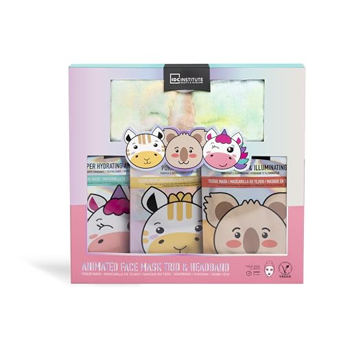 IDC INSTITUTE - Schönheits-Set – Set mit 3 Gesichtsmasken aus Stoff & Schwamm – Gesichtsmasken für Tiere – Set SPA Entspannung – Geschenkbox für Mädchen – Geschenk für Damen von IDC INSTITUTE