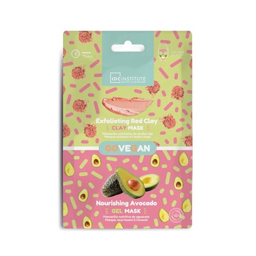 IDC INSTITUTE : Duo Peeling- und pflegende Gesichtsmasken – Gesichtsmaske mit rotem Ton und Avocado – Schönheits-Routine – Geschenk für Damen – 1 Stück von IDC INSTITUTE