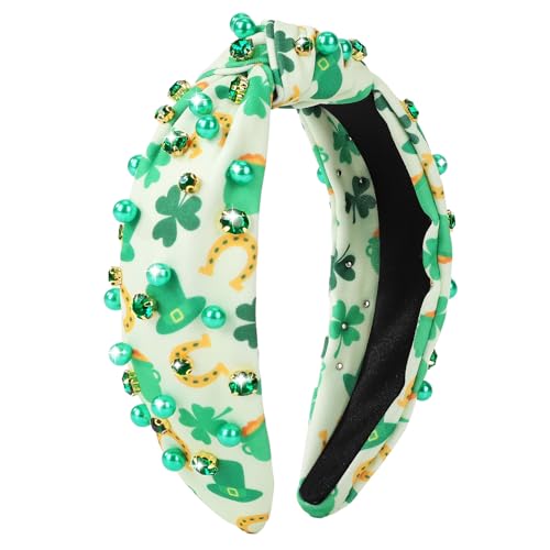 IDDFEVE St. Patrick's Day Stirnband für Frauen – Strass-geknotetes Design mit irischem Kleeblatt-Haarreifen, Kobold, breiter Haarschmuck mit Schmucksteinen (Gelb) von IDDFEVE