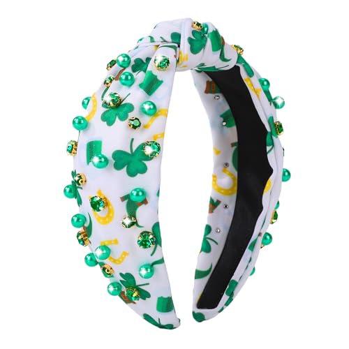 IDDFEVE St. Patrick's Day Stirnband für Frauen – Strass-geknotetes Design mit irischem Kleeblatt-Haarreifen, Kobold, breiter Haarschmuck mit Schmucksteinen (grün) von IDDFEVE