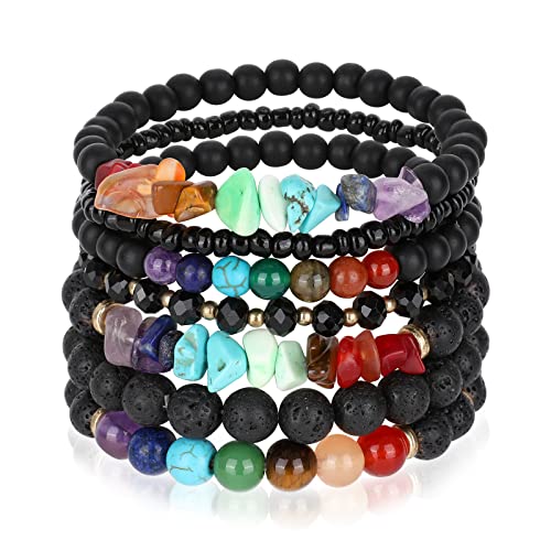 Böhmische Naturstein-Perlenarmbänder für Damen und Mädchen, stapelbar, Stretch-Perlen, Armband-Set mit Anhänger und Quaste, mehrschichtige, elastische Edelstein-Armbänder, Sommer, Strand, Boho-Schmuck Böhmische Naturstein-Perlenarmbänder für Damen und Mädchen, stapelbar, Stretch-Perlen, Armband-Set mit Anhänger und Quaste, mehrschichtige, elastische Edelstein-Armbänder, Sommer, Strand, Boho-Schmuck von IDEAJOY