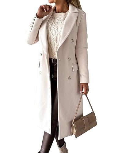 IDEALSANXUN Damen Wollmantel, zweireihig, Trenchcoat, lange Herbst-/Winterkleidung, Beige, Medium von IDEALSANXUN