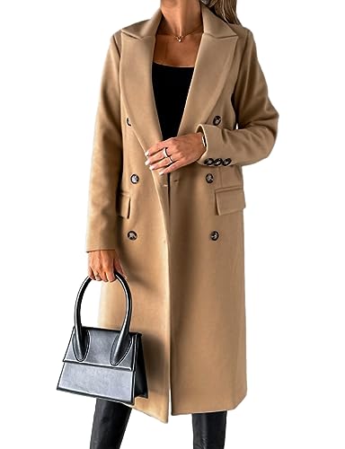IDEALSANXUN Langer Damen-Trenchcoat aus Wolle, zweireihig, für Herbst und Winter, CAMEL, X-Large von IDEALSANXUN