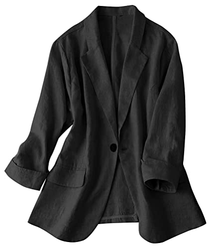 IDEALSANXUN Damen-Blazer aus Leinen, Revers, Ein-Knopf-Anzug, Jacke, Schwarzer Blazer, L von IDEALSANXUN