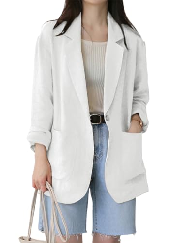 IDEALSANXUN Damen-Blazer aus Leinen, lässig, langärmelig, leicht, Frühlings- und Sommerjacken, Weiss/opulenter Garten, S IDEALSANXUN Damen-Blazer aus Leinen, lässig, langärmelig, leicht, Frühlings- und Sommerjacken, Weiss/opulenter Garten, S von IDEALSANXUN