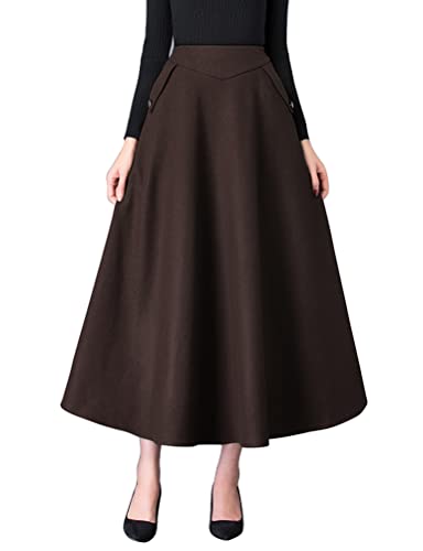 IDEALSANXUN Damen Herbst/Winter Hohe Taille Plaid Slim A-Linie Langer Rock, Reiner Kaffee, Klein von IDEALSANXUN