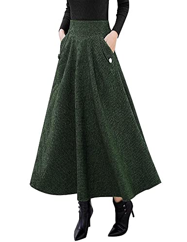 IDEALSANXUN Damen Herbst/Winter Hohe Taille Plaid Slim A-Linie Langer Rock, army, 3X-Groß IDEALSANXUN Damen Herbst/Winter Hohe Taille Plaid Slim A-Linie Langer Rock, army, 3X-Groß von IDEALSANXUN