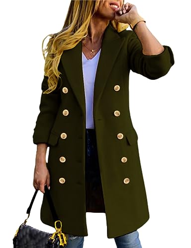 IDEALSANXUN Damen Herbst Winter Wollmäntel Zweireihig Midi Peacoat Trenchcoats, Armee, X-Large von IDEALSANXUN