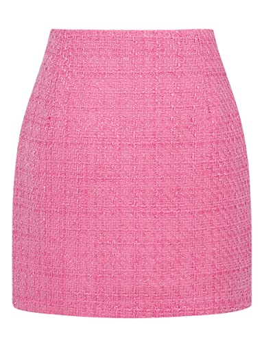 IDEALSANXUN Damen-Minirock mit hoher Taille, kariert, figurbetont, Bleistiftwolle, Minirock, Tweed Pink, Groß von IDEALSANXUN