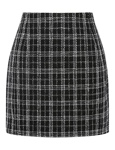 IDEALSANXUN Damen-Minirock mit hoher Taille, kariert, figurbetont, Bleistiftwolle., Tweed Schwarz, XX-Large von IDEALSANXUN