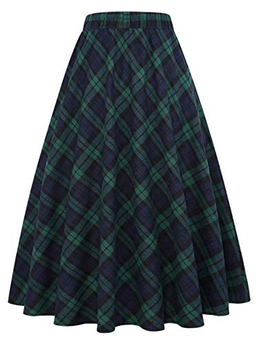 IDEALSANXUN Damen Plaid Rock Elastische Taille A-Linie Midi Faltenröcke - Gr�n - X-Klein von IDEALSANXUN