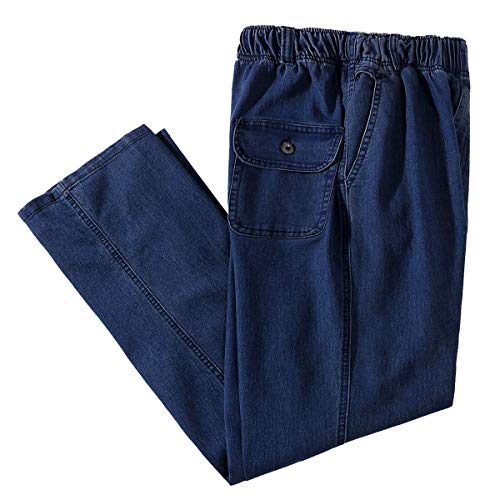 IDEALSANXUN Men’s Elastic Waist Loose Fit Denim Pants Casual Solid Jeans Trouser (40, Dark Blue) von IDEALSANXUN