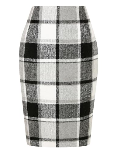 IDEALSANXUN Midi Plaid Röcke für Frauen 2023 Herbst Winter Knielänge Bleistift Wolle Rock mit Schlitz, Grau Neu, X-Groß von IDEALSANXUN