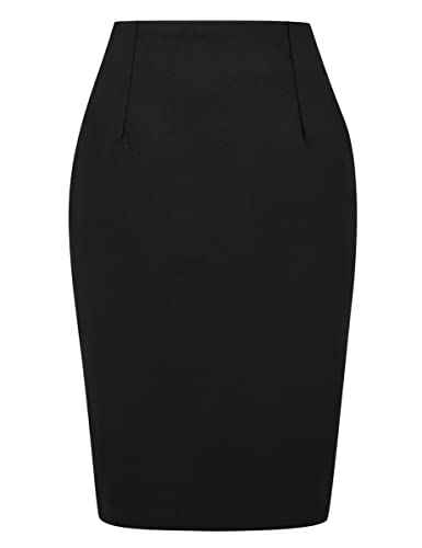 IDEALSANXUN Midi Plaid Röcke für Frauen 2023 Herbst Winter Knielänge Bleistift Wolle Rock mit Schlitz, Pure Black, X-Klein von IDEALSANXUN