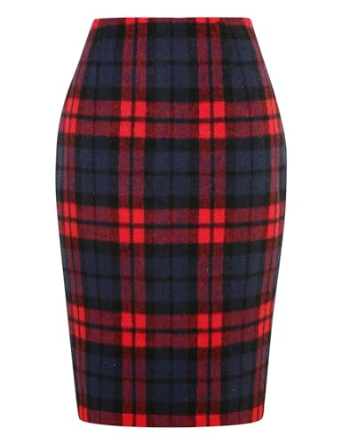 IDEALSANXUN Midi Plaid Röcke für Frauen 2023 Herbst Winter Knielänge Bleistift Wolle Rock mit Schlitz, Rot/Ausflug, einfarbig (Getaway Solids), Mittel von IDEALSANXUN