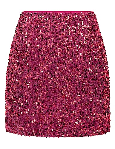 IDEALSANXUN Paillettenröcke für Damen, trendiger 2023 glitzernder Minirock, Rose, Groß von IDEALSANXUN