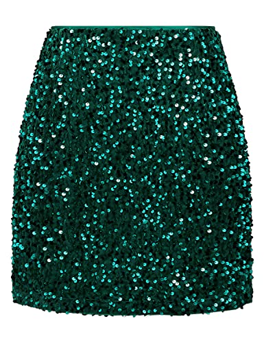 IDEALSANXUN Paillettenröcke für Frauen Trendy 2023 Silber Bodycon Minirock, Dunkelgrün, X-Klein von IDEALSANXUN