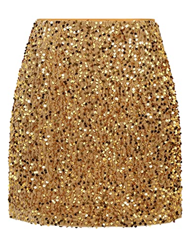 IDEALSANXUN Paillettenröcke für Damen, trendiger 2023 glitzernder Minirock, Gold, Groß von IDEALSANXUN