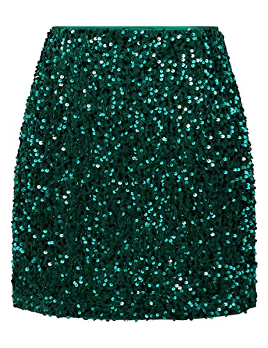 IDEALSANXUN Paillettenröcke für Frauen Trendy 2023 Sparkly Minirock, Dunkelgrün, XX-Large von IDEALSANXUN