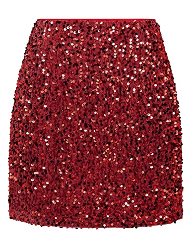 IDEALSANXUN Paillettenröcke für Frauen Trendy 2023 Sparkly Minirock, Rot/Ausflug, einfarbig (Getaway Solids), Klein von IDEALSANXUN