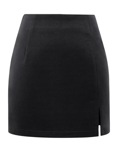 Karierte Mini-Röcke für Damen, hohe Taille, Herbst, Winter, Wolle, figurbetont, Bleistiftröcke mit Schlitz, Pure Black, XX-Large von IDEALSANXUN