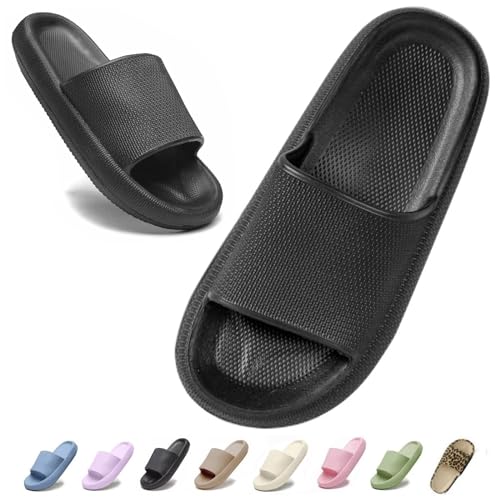 IDEINER Badelatschen Damen Original Herren Sommer Sandalen Cozy Slides Wolken Schuhe Cloud Badeschuhe Hauschuhe Weiche Dicke Sohle Rutschfest Gummi House Slippers Schwarz Gr. EU 39/40 von IDEINER