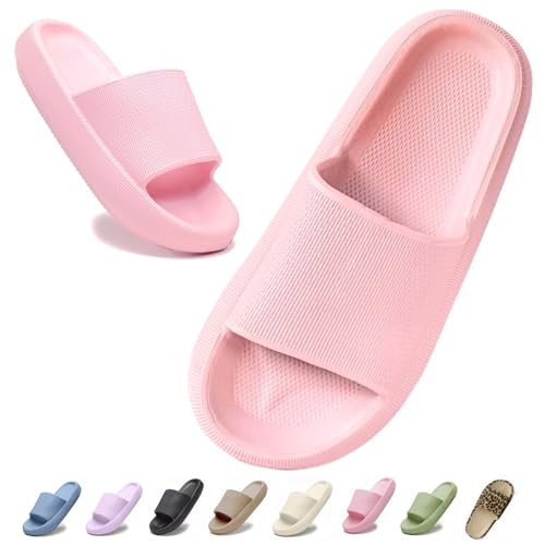 IDEINER Badelatschen Damen Original Herren Sommer Sandalen Cozy Slides Wolken Schuhe Cloud Badeschuhe Hauschuhe Weiche Dicke Sohle Rutschfest Gummi House Slippers Rosa Gr. EU 40/41 von IDEINER